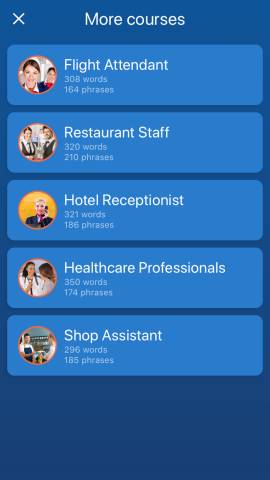 This is a screenshot of the job courses available in the Mondly app. I wanted to include these in my Mondly review because they are really unique!