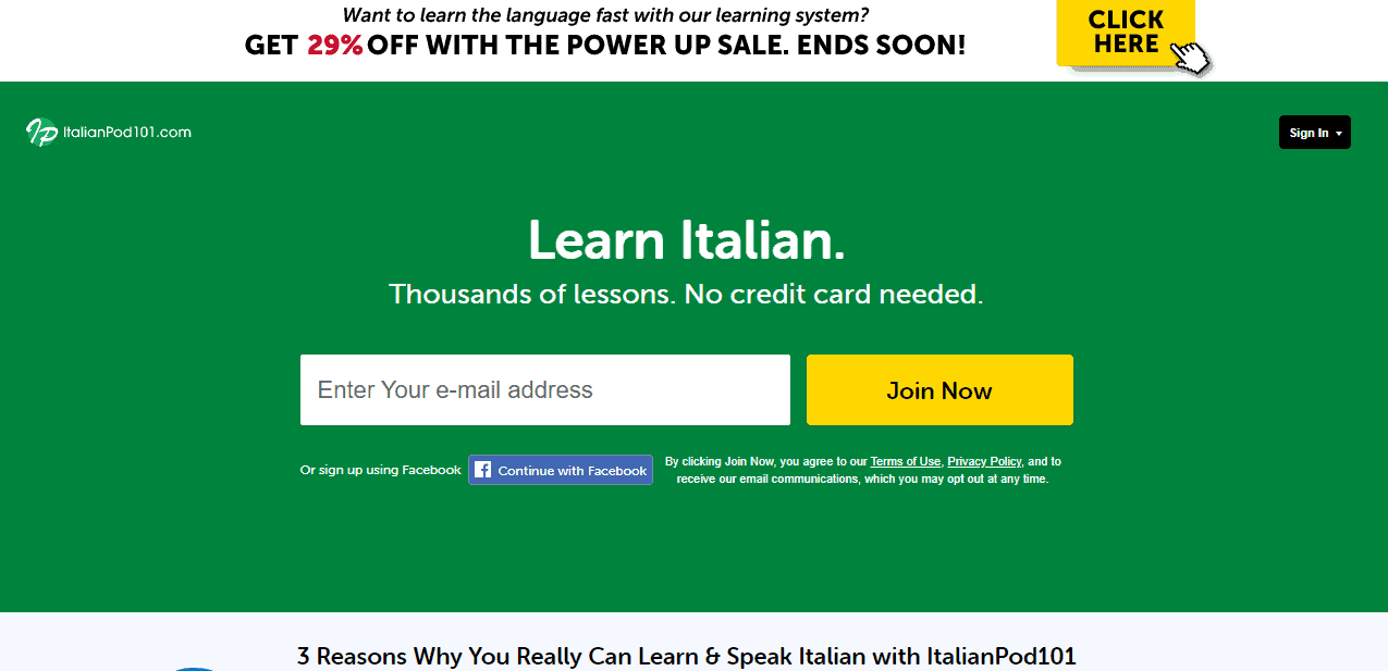 ItalianPod101 Podcast App Homepage