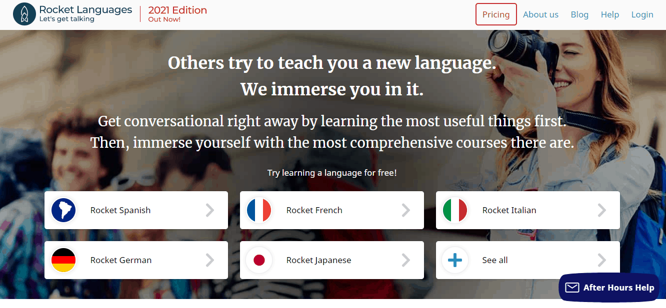 Rocket Languages App Homepage