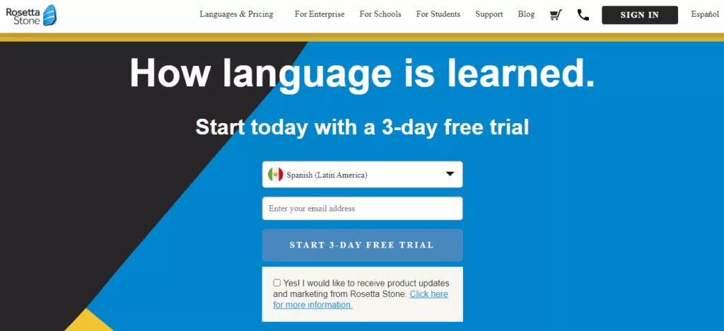 Rosetta Stone homepage