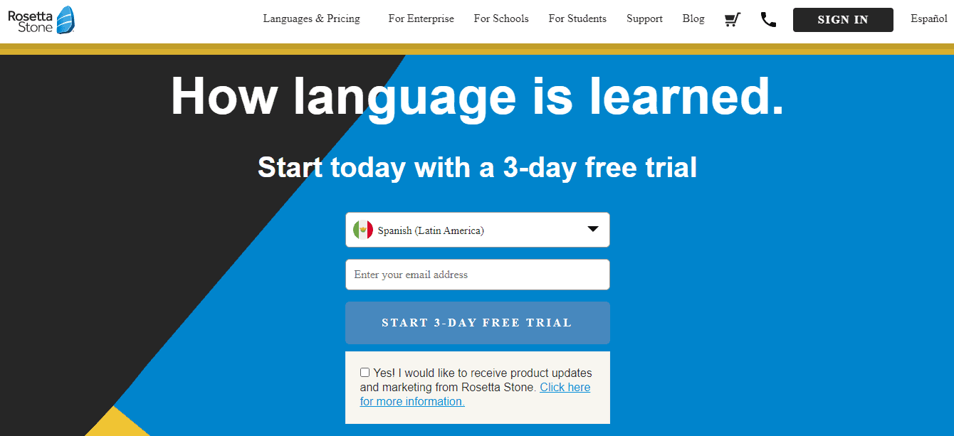 Rosetta Stone App Homepage