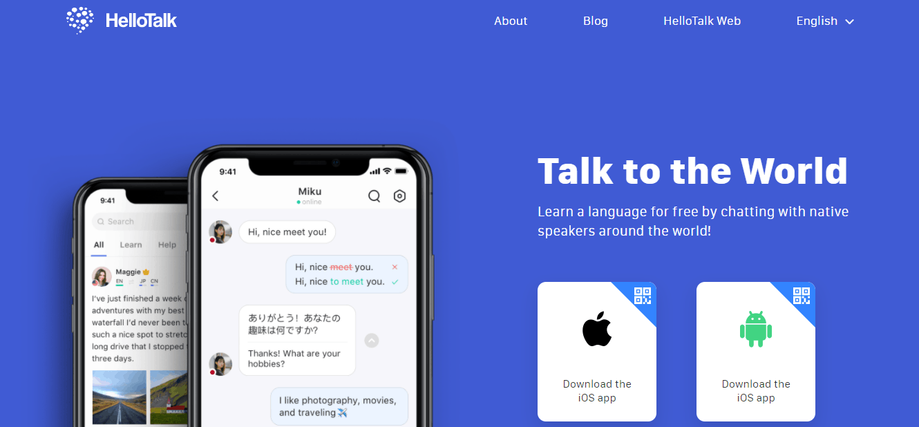 Hellotalk app homepage