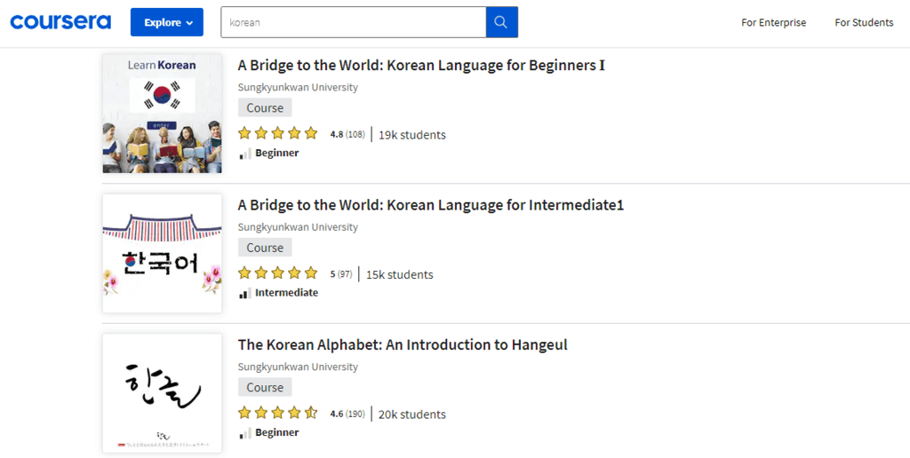 Coursera Korean courses