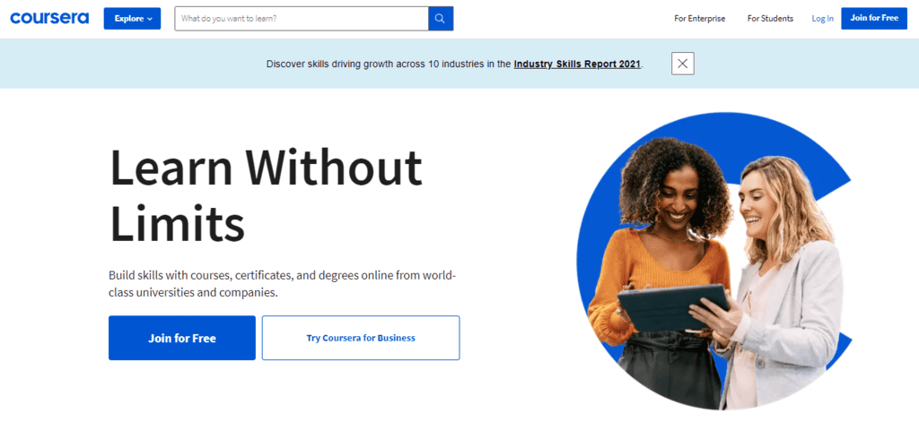 Coursera homepage screenshot