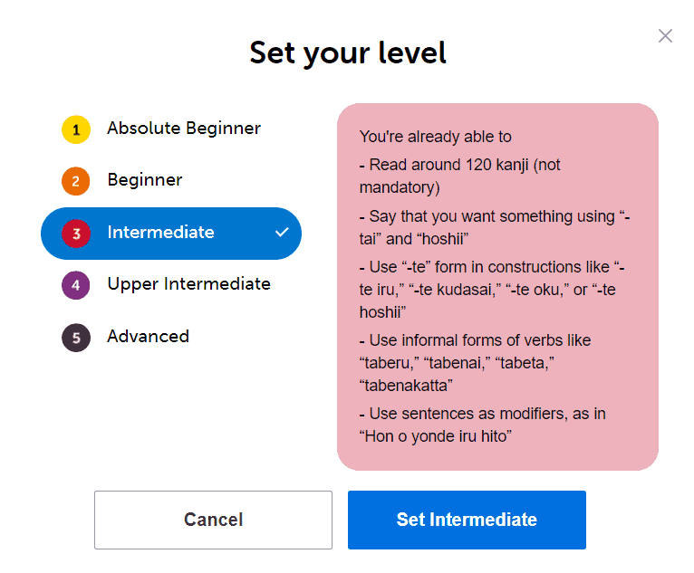 japanesepod101 levels