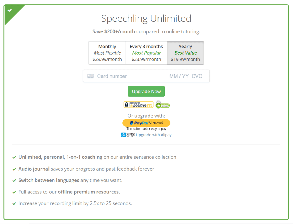 speechling price table
