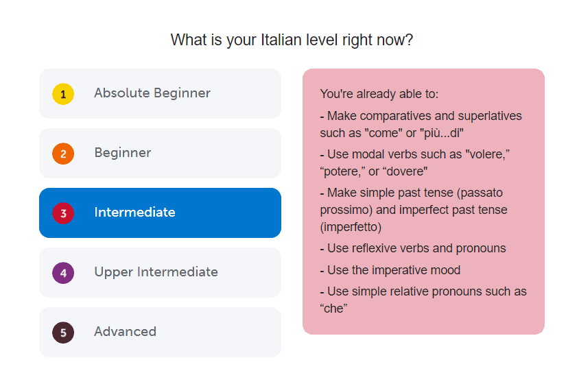 italianpod101 levels