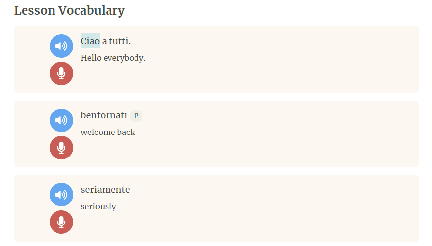 rocket italian vocabulary