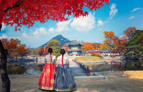 two korean women in traditional dress
