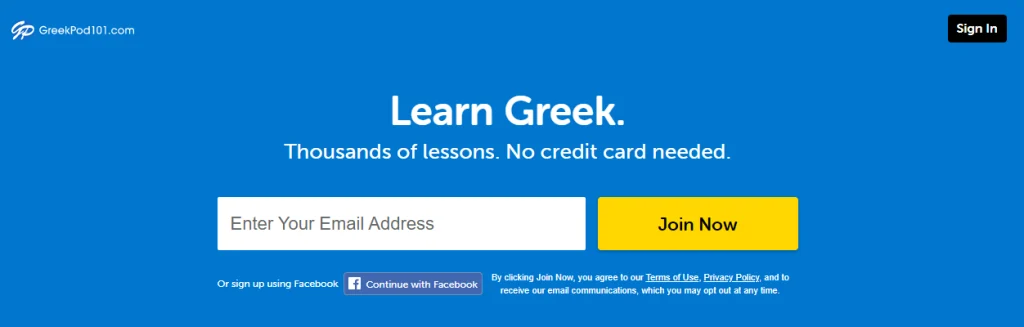 greekpod101 homepage