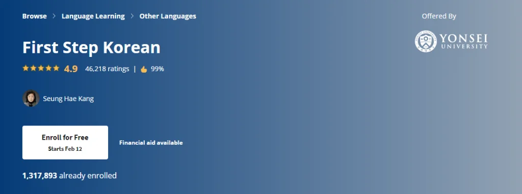 First Step Korean homepage