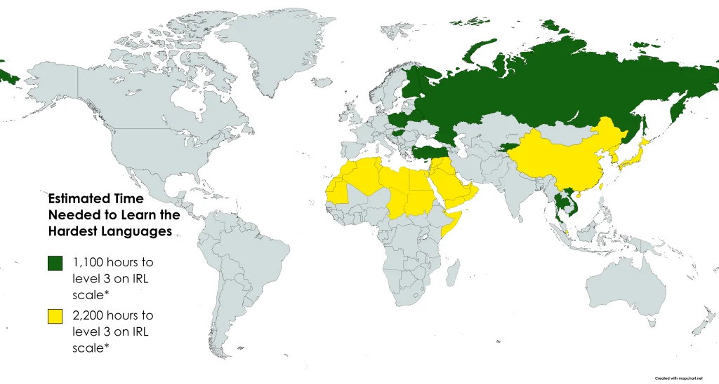 hardest languages map