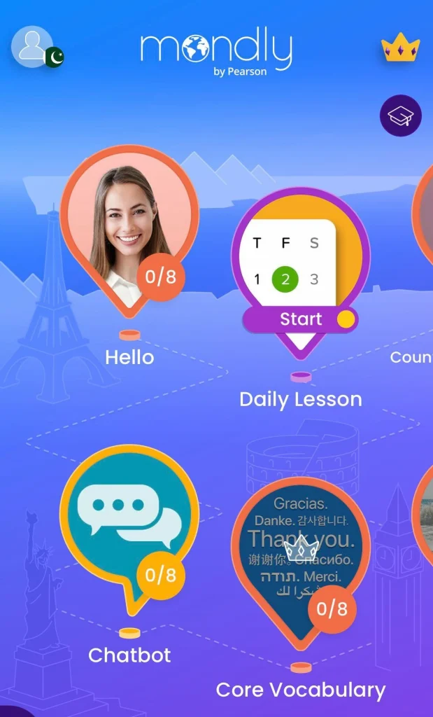 Mondly start screen