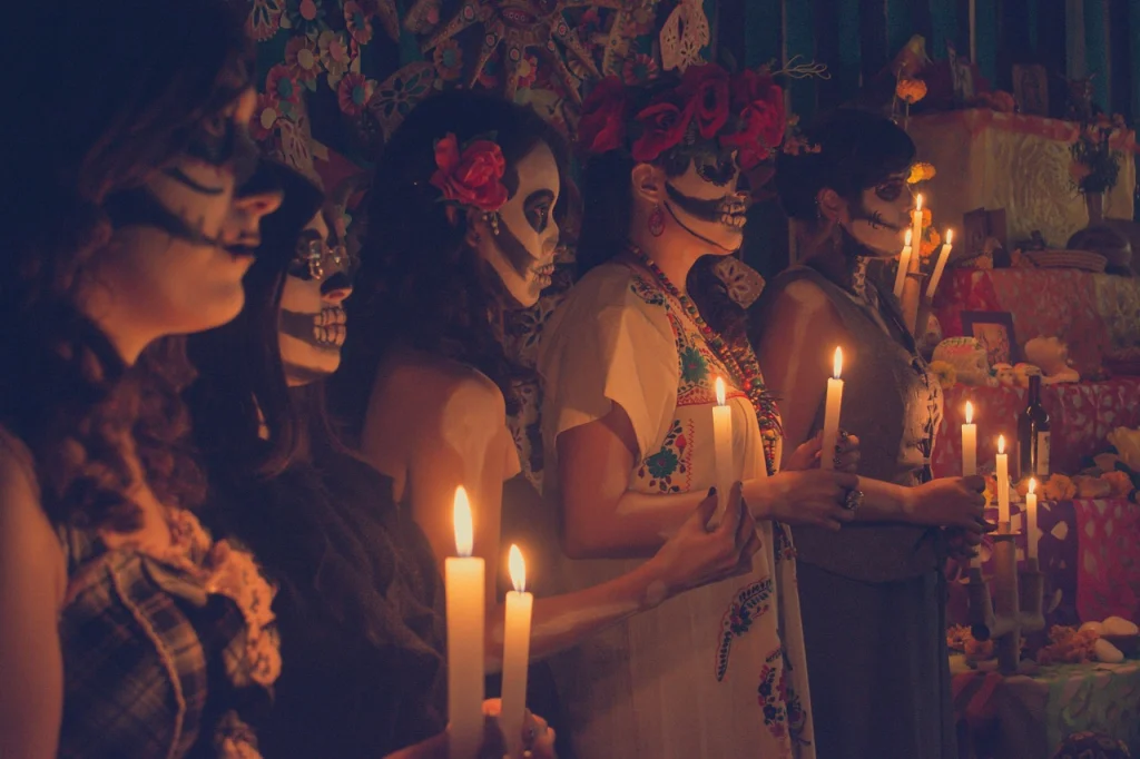 Day of the Dead processional with candles ("veladoras" in Spanish)