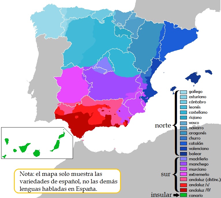 This map shows the different dialects spoken in Spain.